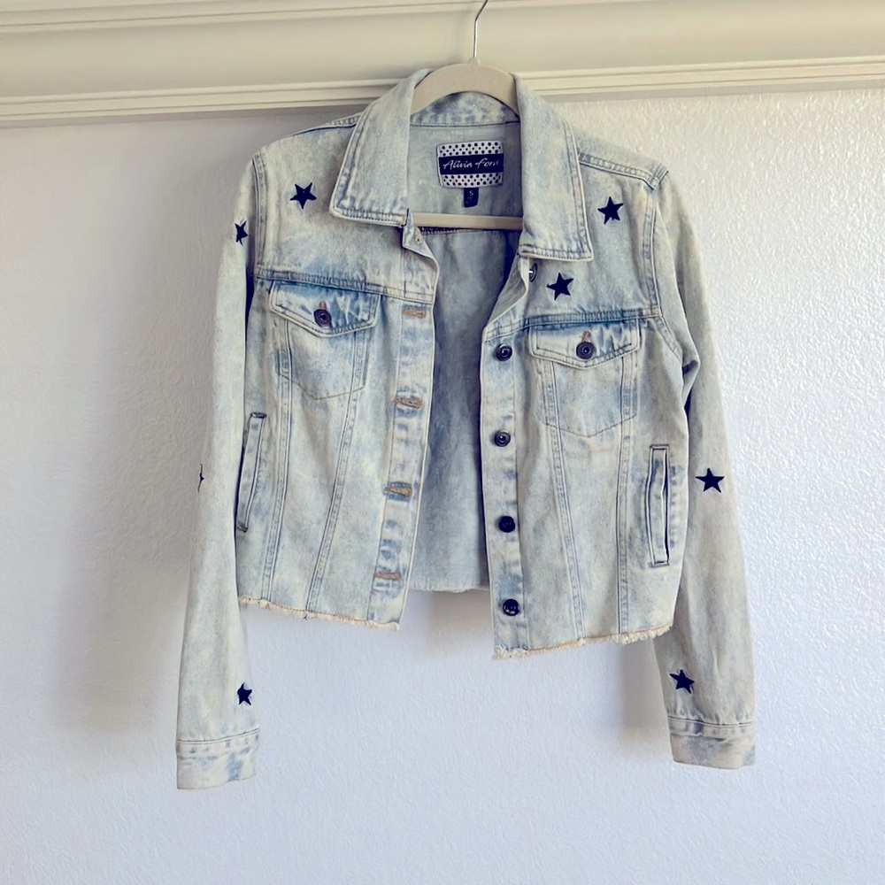 Jean Jacket with Blue Stars- Size Small (barley used)